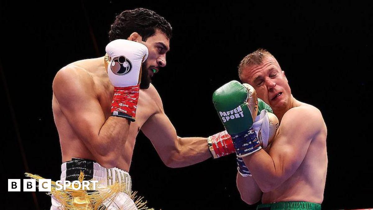 BBC News image for Sheeraz vs Begic: Briton wins super-middleweight title with stoppage win - BBC
