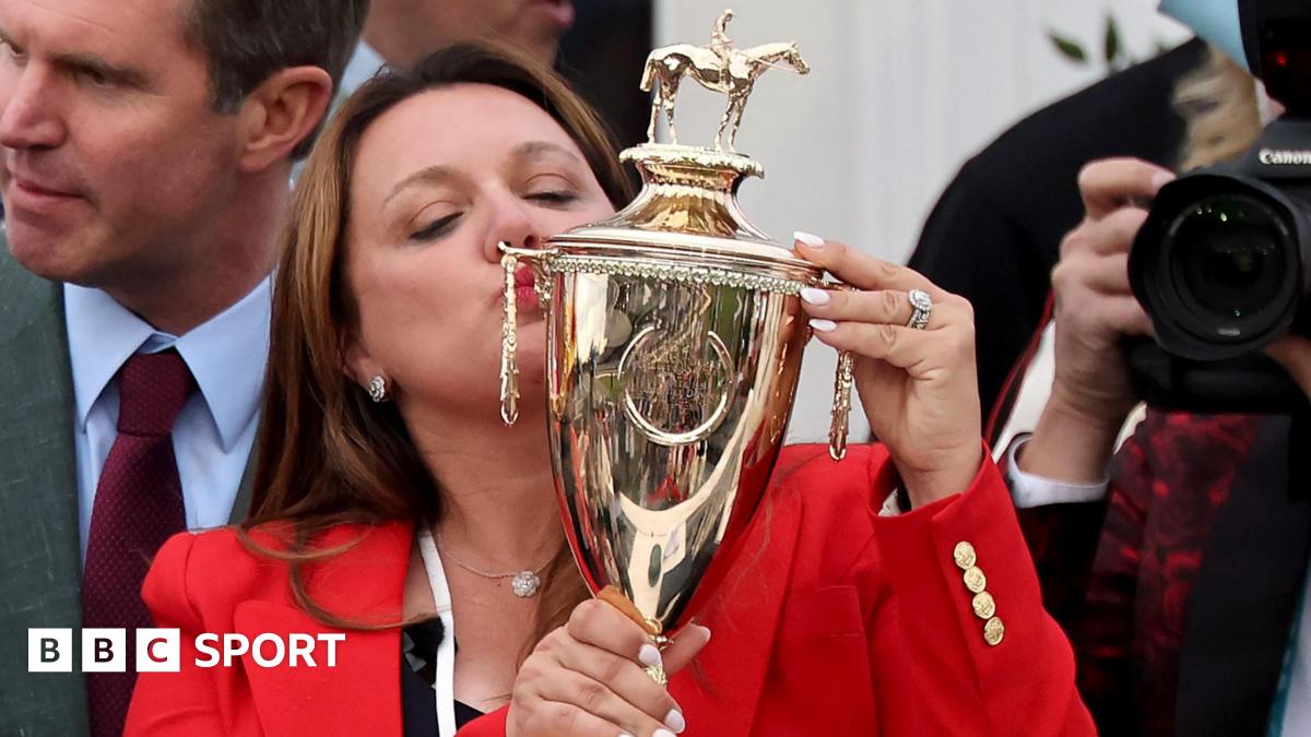 BBC News image for Kentucky Derby 2026: Cherie DeVaux makes history as Golden Tempo wins after late surge - BBC