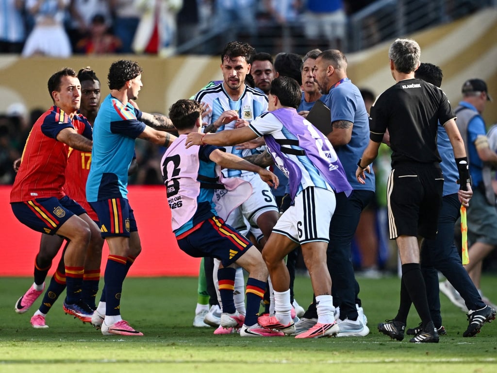 Al Jazeera English image for FIFA investigating on-pitch brawl after Spain vs Argentina World Cup final - Al Jazeera