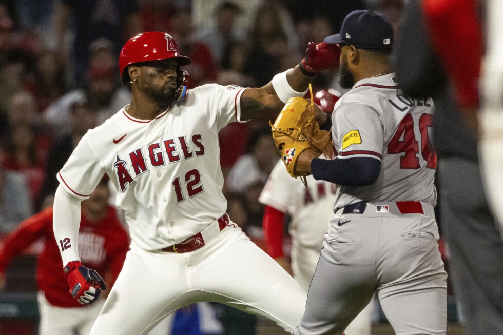 Associated Press image for Brawl breaks out between Braves pitcher Reynaldo López and Angels slugger Jorge Soler - AP News