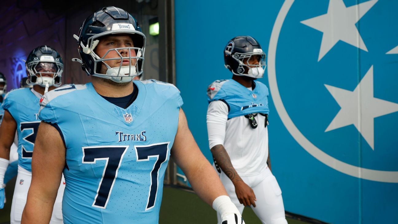 ESPN image for Sources: Extension makes Titans' Peter Skoronski top-paid guard - ESPN