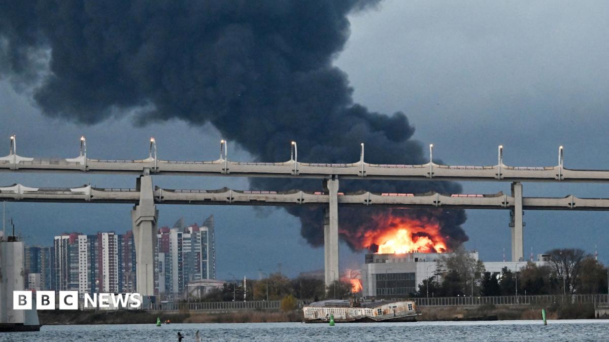 BBC News image for Oil facilities hit in deadly overnight attack on St Petersburg