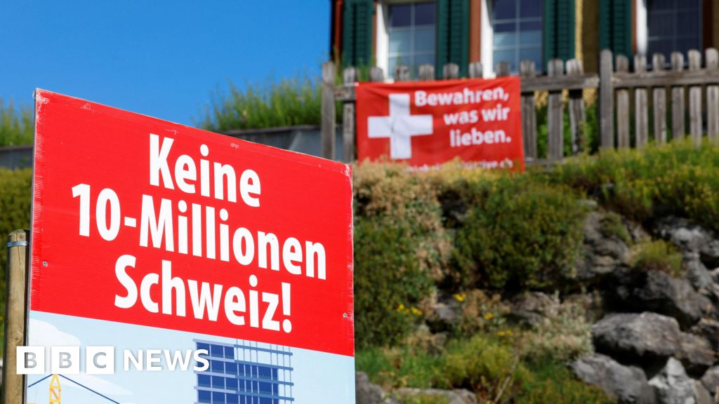 BBC News image for Swiss vote against proposal to cap population at 10 million by cutting migration, projections say - BBC