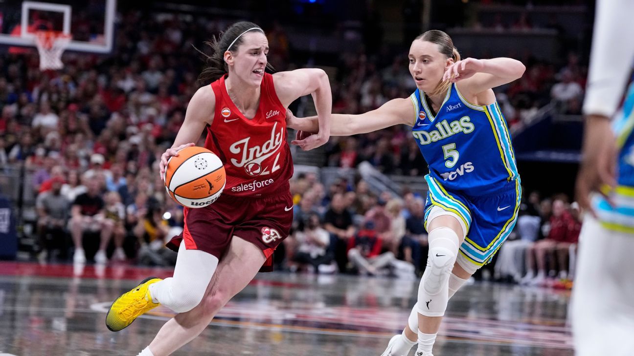 ESPN image for Clark bests Bueckers in clash of No. 1 picks as Fever top Wings - ESPN