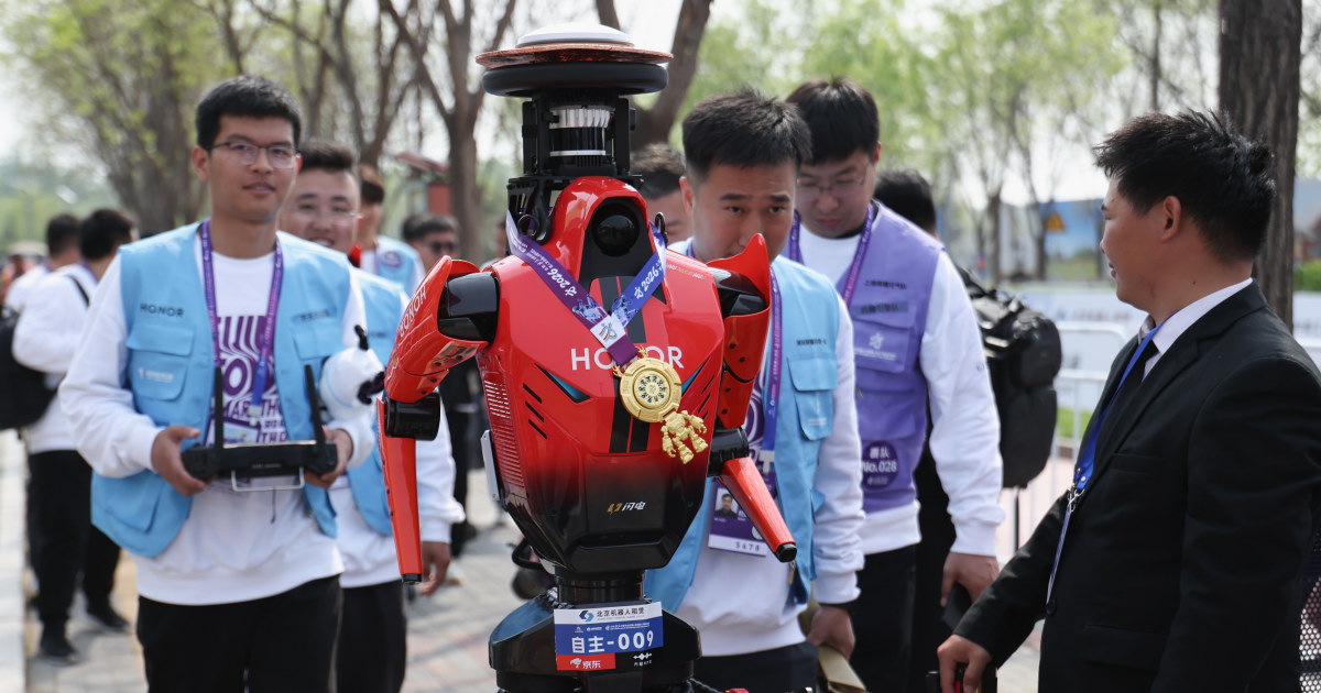 NBC News image for Humanoid robots race past humans in Beijing half-marathon, showing rapid advances - NBC News