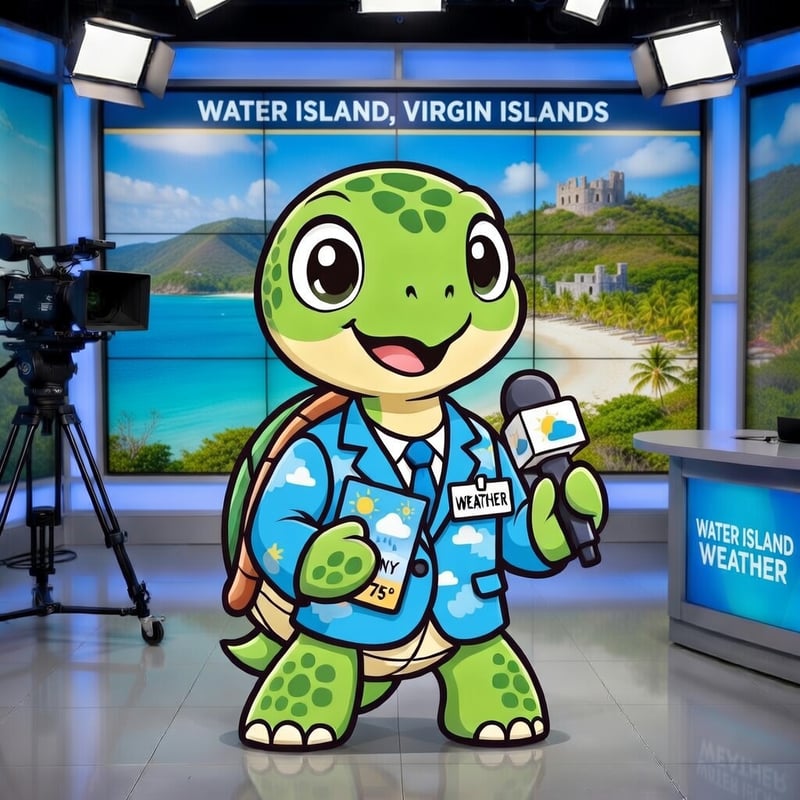 Illustrated USVI News weather graphic for Water Island.