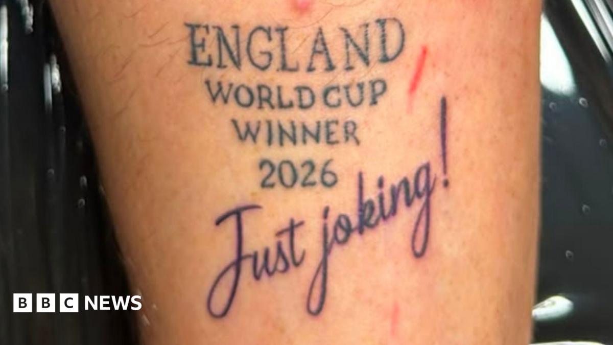 BBC News image for 'Just joking' added to fan's England World Cup win tattoo
