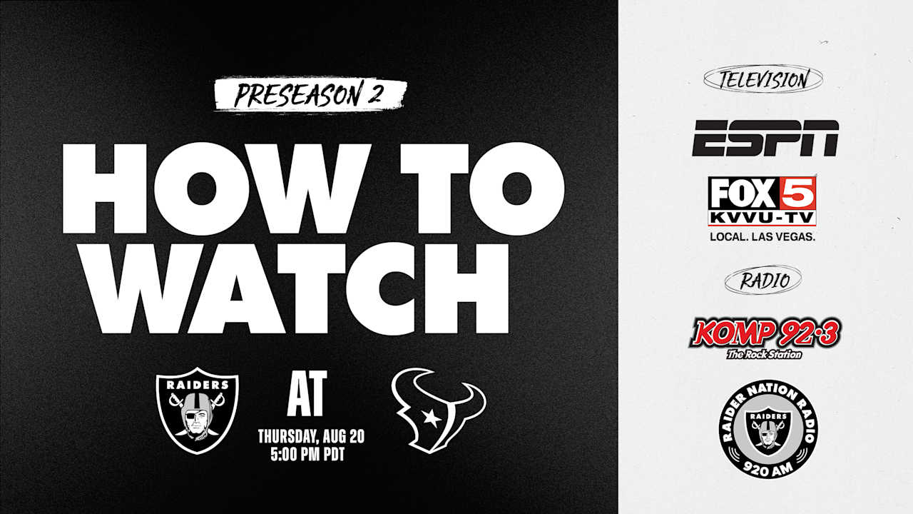 NFL News image for How to watch, listen to and livestream Raiders at Texans - Raiders.com