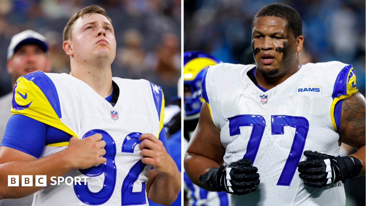 BBC News image for NFL: LA Rams' Alaric Jackson given ban for punching opponent while kicker Harrison Mevis is released. - BBC