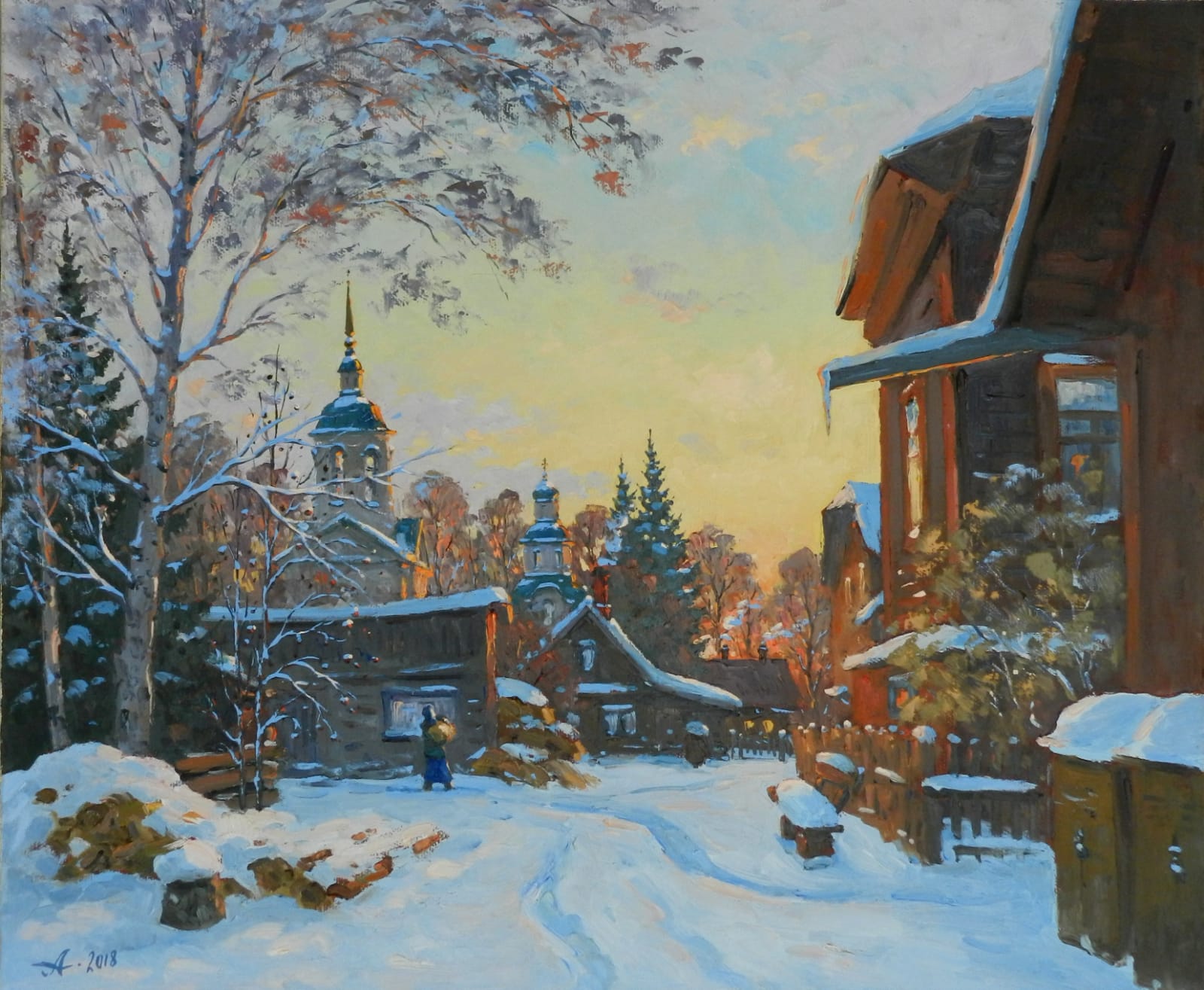 Муромский дворик зимой, Александр Александровский — Масло, холст, 50 × 60 см
