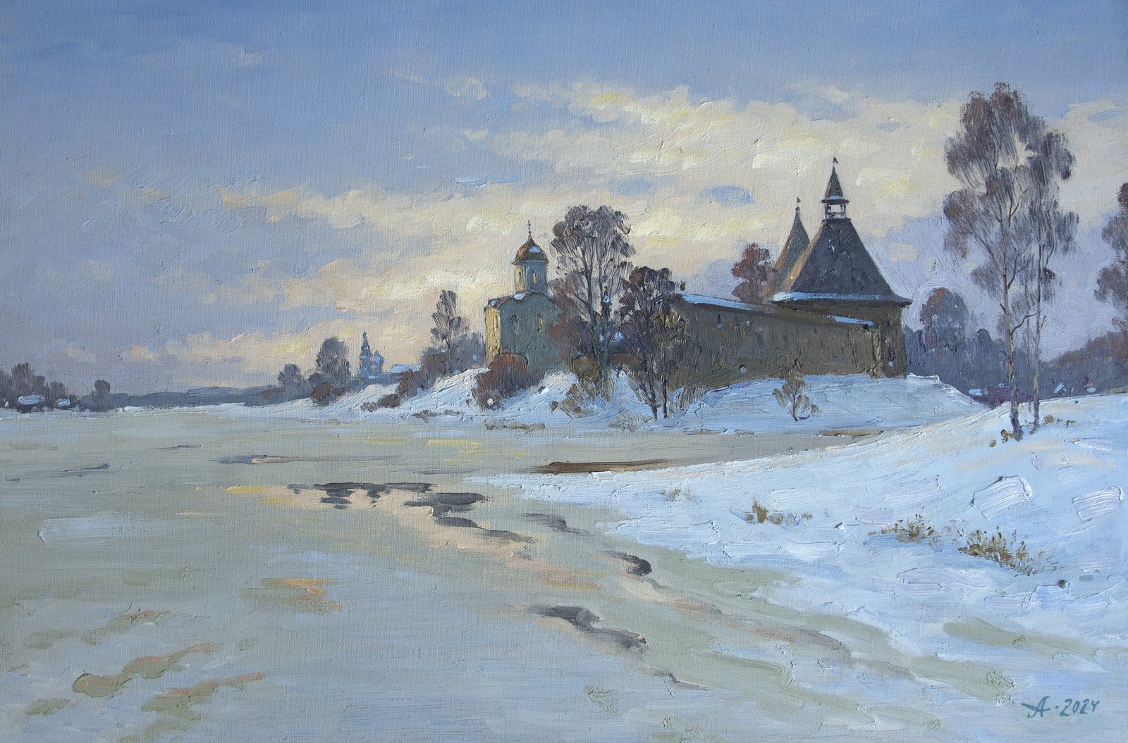 Весна на Волхове, Александр Александровский — Масло, холст, 40 × 60 см