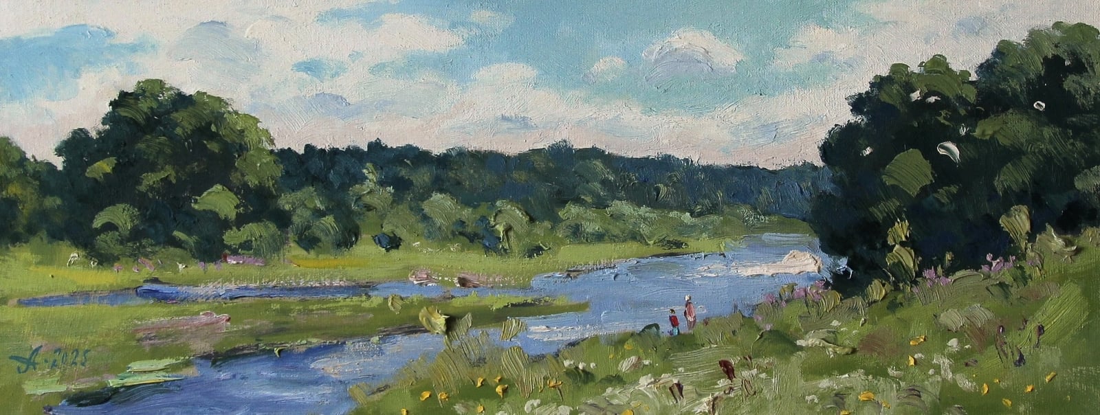 Этюд на Тверце, Александр Александровский — Масло, холст, 15 × 40 см