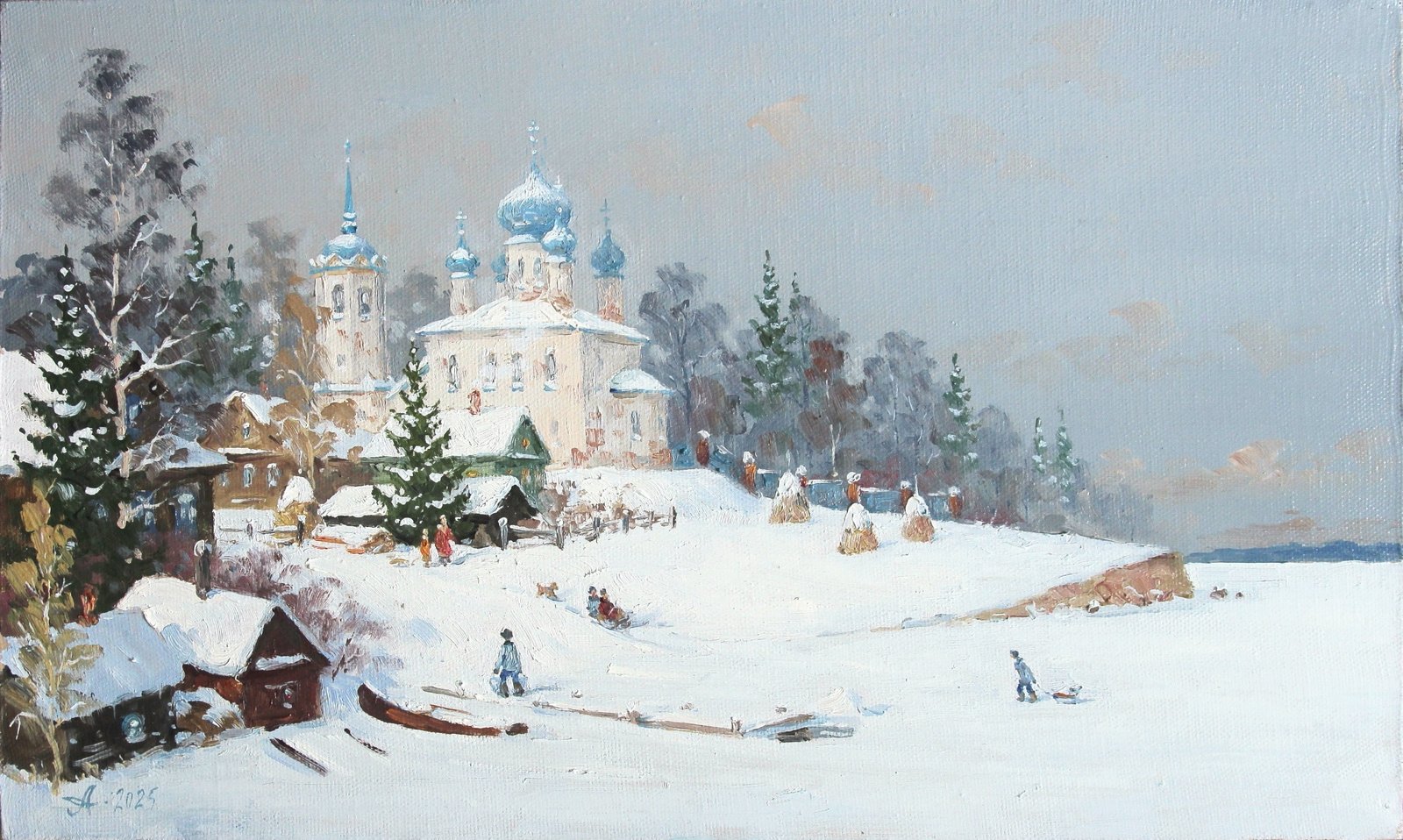 Старая Ладога, берег Волхова, Александр Александровский — Масло, холст, 30 × 50 см