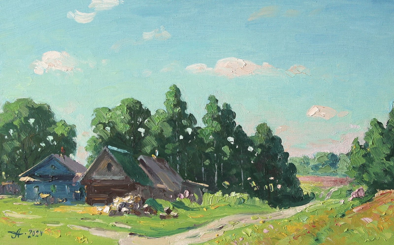 Алексеевка. Утро, Александр Александровский — Масло, холст, 25 × 40 см