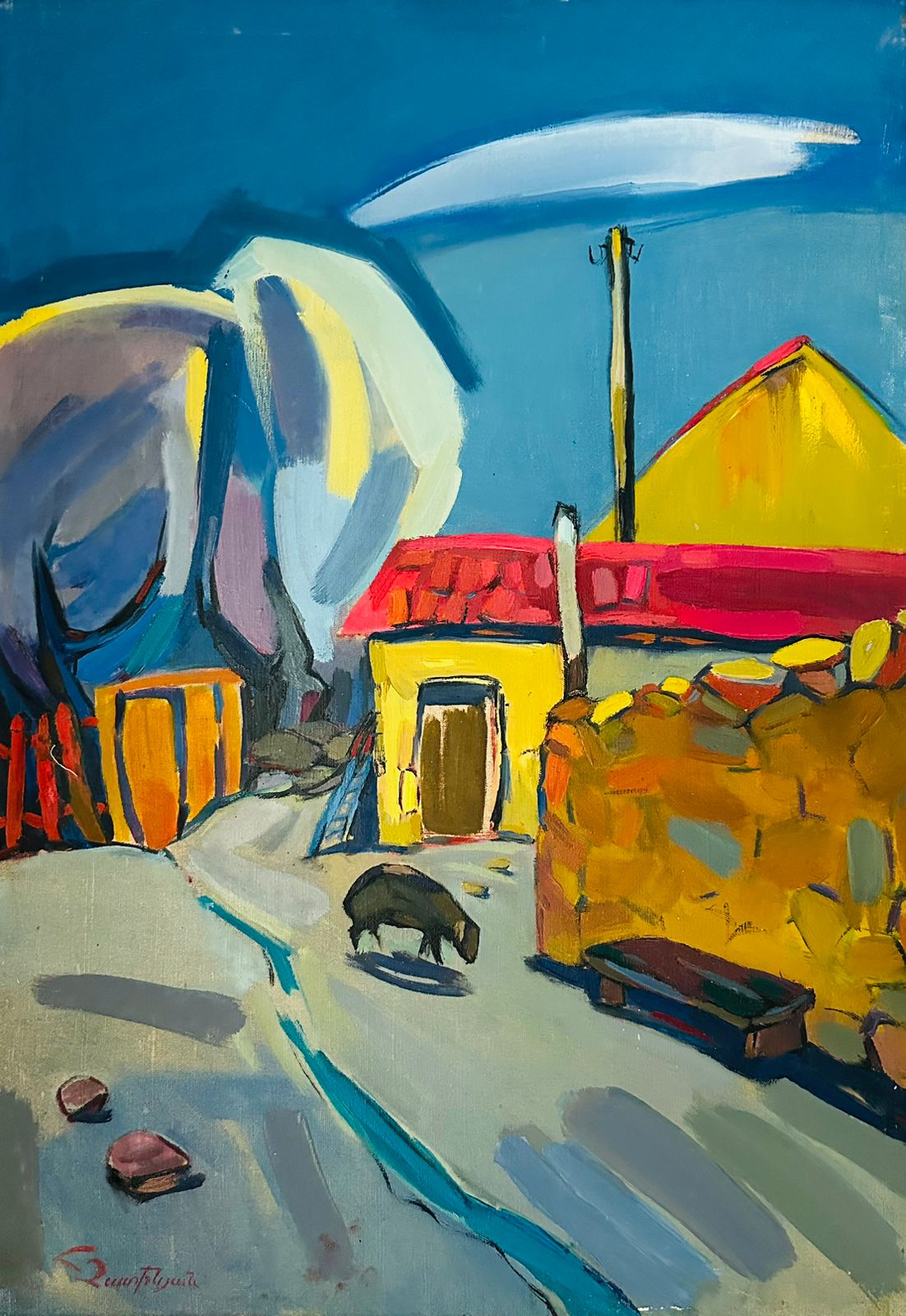 В деревне, Мгер Чатинян — Масло, холст, 70 × 50 см