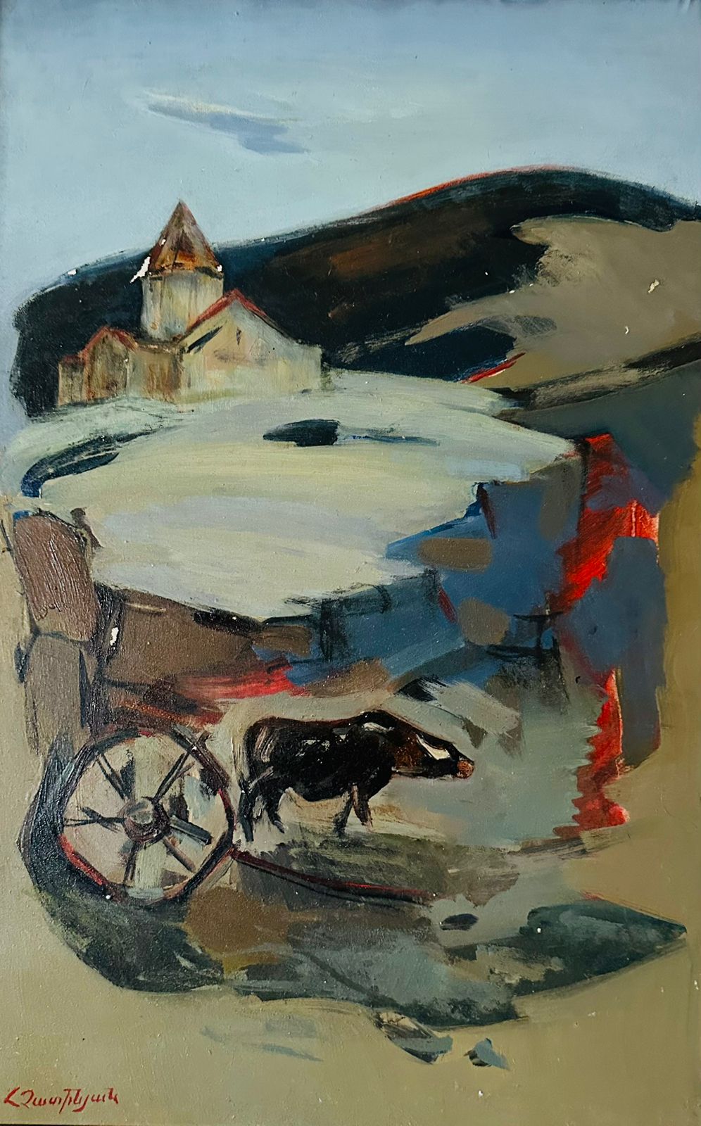 Пейзаж с быком, Мгер Чатинян — Масло, холст, 60 × 40 см
