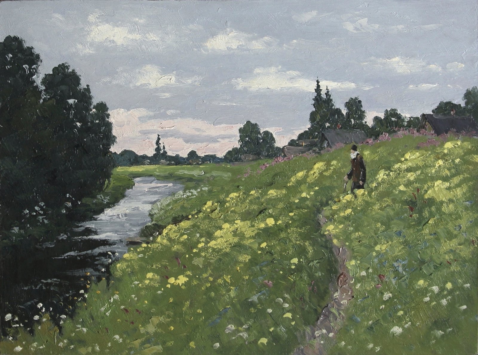 Река Оредеж. Вырица, Александр Александровский — Масло, холст, 30 × 40 см