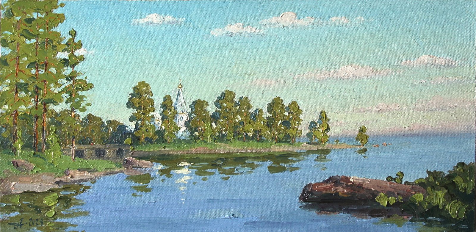 Валаам, Никольский скит, Александр Александровский — Масло, холст, 25 × 50 см