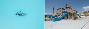 Kayakers in the pool and children's water park