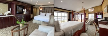 American Queen Paddle Wheel Stateroom (left) Owner's Suite (right)