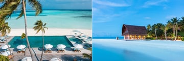 Kuredhi pool and beach pavilion at Angsana Velavaru
