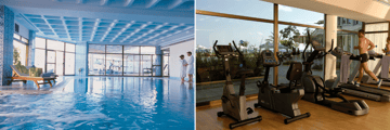Heated indoor pool, hotel gym
