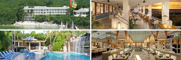Baker's Cay Resort beach, outdoor area, restaurant, pool with waterfall (shown clockwise)