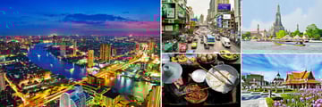 bangkok; Aerial view at night, busy Bangkok Street, Longboat Chao Phraya River, Bangkok Architecture, Floating Market 