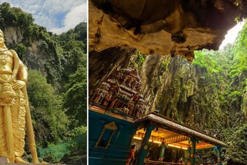 Batu caves statue and inside the caves