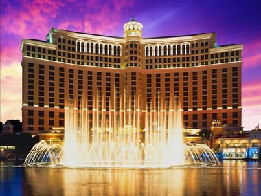 Bellagio, exterior at night with fountains