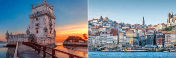 Belem Tower in Lisbon, Porto cityscape