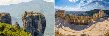 Holy Trinity Monastry in Meteora, Odean Theater in the Acropolis, Athens