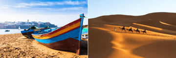 Tradtional fishing boats of Rabat and the golden sands of the Sahara Desert