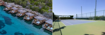 Cabanas and tennis court