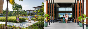 Garden area and entry way to a hotel