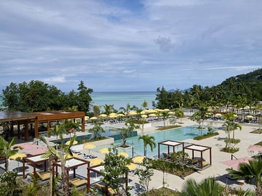 Pool area in a resort with ocean views