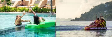 Watersports and two women in a pool
