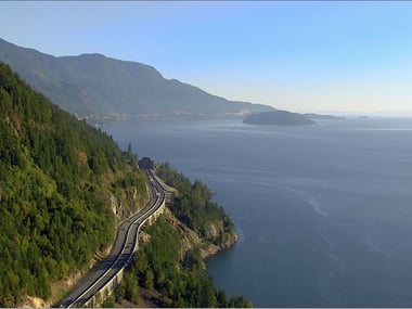 Cars driving the Sea to Sky Highway between Vancouver and Whistler