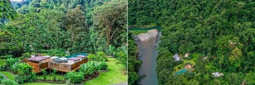Aerial view of Pacuare Lodge and the surrounding greenery