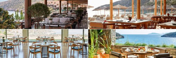Dining at the Daios Cove (clockwise from top left): Taverna Restaurant, The Beach House, Ocean Restaurant, Pangea Restaurant