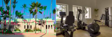 Gym and outdoor area in a hotel
