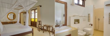 Room in a hotel and bathroom