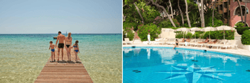 Beach and pool at the Forte Village Resort Bouganville