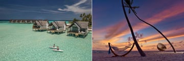 water villas and outdoor lounging at Fushifaru Maldives