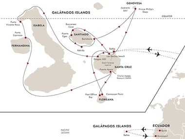 Map for a tour to the Galapagos