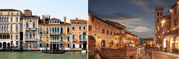 Venice canals, and the Piazza del Comune in Assisi