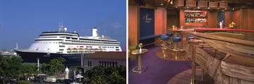 Hollan America Zaandam docked at port and Piano Bar