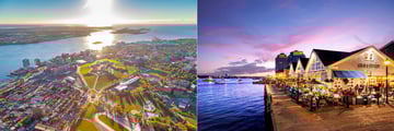 Aerial view of Halifax; Evening at the waterfront in Halifax