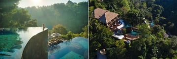 Pool area and aerial view of a resort in Bali
