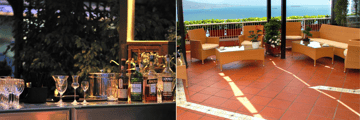Lounge bar and views of the Gulf of Naples